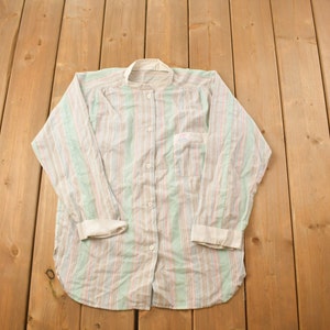 Vintage 90er Jahre Basic Hemd durchgeknöpft / 1990s Button Up / Vintage Flanell / Gestreiftes Basic Hemd / Streifenmuster / All Over Print