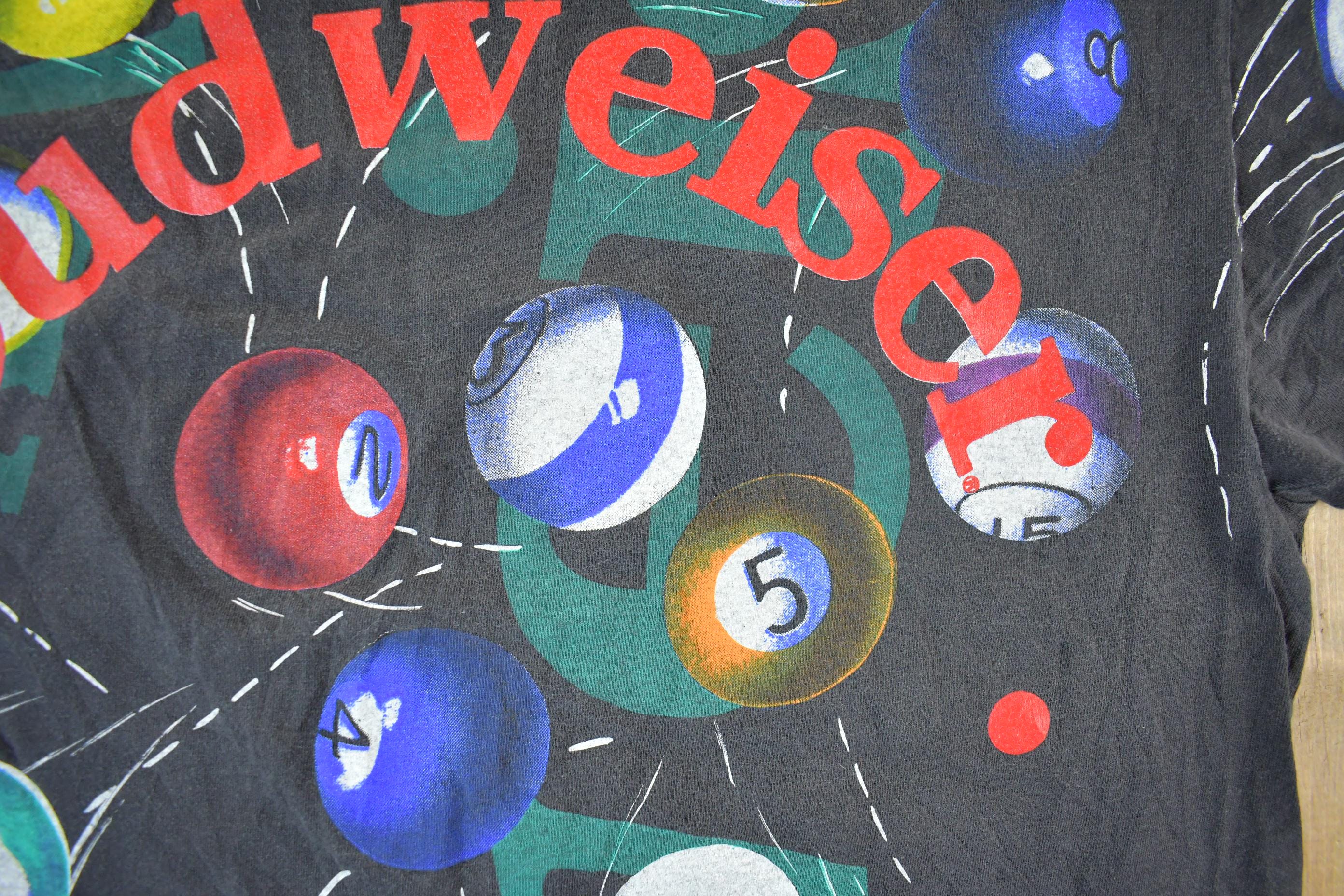 Vintage 1992 Budweiser Billiards Pool All Over Print Graphic T 