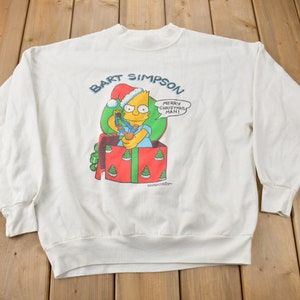 Vintage 1990 Bart Simpson Christmas Graphic Crewneck Sweatshirt / 90s Crewneck / Made In USA