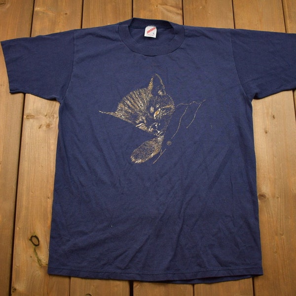 Vintage 1990er Jahre Katze Grafik T-Shirt / Made In USA / Single Stitch / Streetwear / Natur T Shirt / Outdoorsman / Tier / Kätzchen