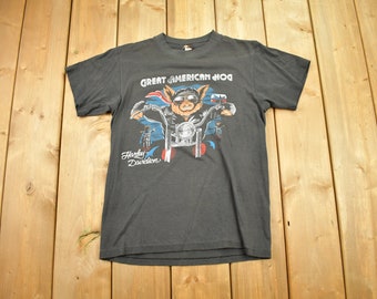 Vintage 1986 Harley Davidson Great American Hog T-Shirt / Made In USA / Biker Tee / Single Strith / 1986