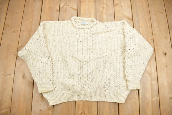 Vintage 1990s Hand Knit Cable Knit Sweater / Blank Sweater