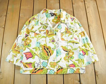 Vintage 90er Jahre Multiples All Over Print Floral Blazer Button Up Jacket Women's Large / Urlaubsjacke / Vintage 90s Jacket / Cute