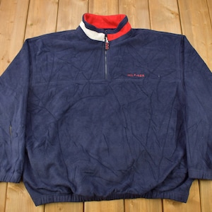 Vintage 1990s Tommy Hilfiger Flag Collar Quarter Zip Fleece Sweater / Vintage Tommy / 90s Sweater / Streetwear / Athleisure / Hilfiger