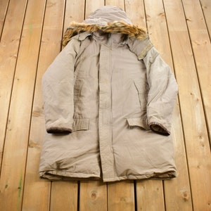 Vintage 1980s Full Length Fur Hooded Puffer Jacket / Goose Down Fill / Vintage Bubble Jacket / Winter / Streetwear / Grey Green Puffer