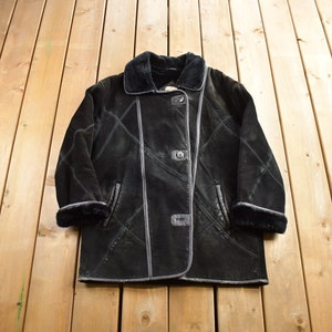 Vintage 1980s Sequence Authentic Black Shearling Fur Jacket
