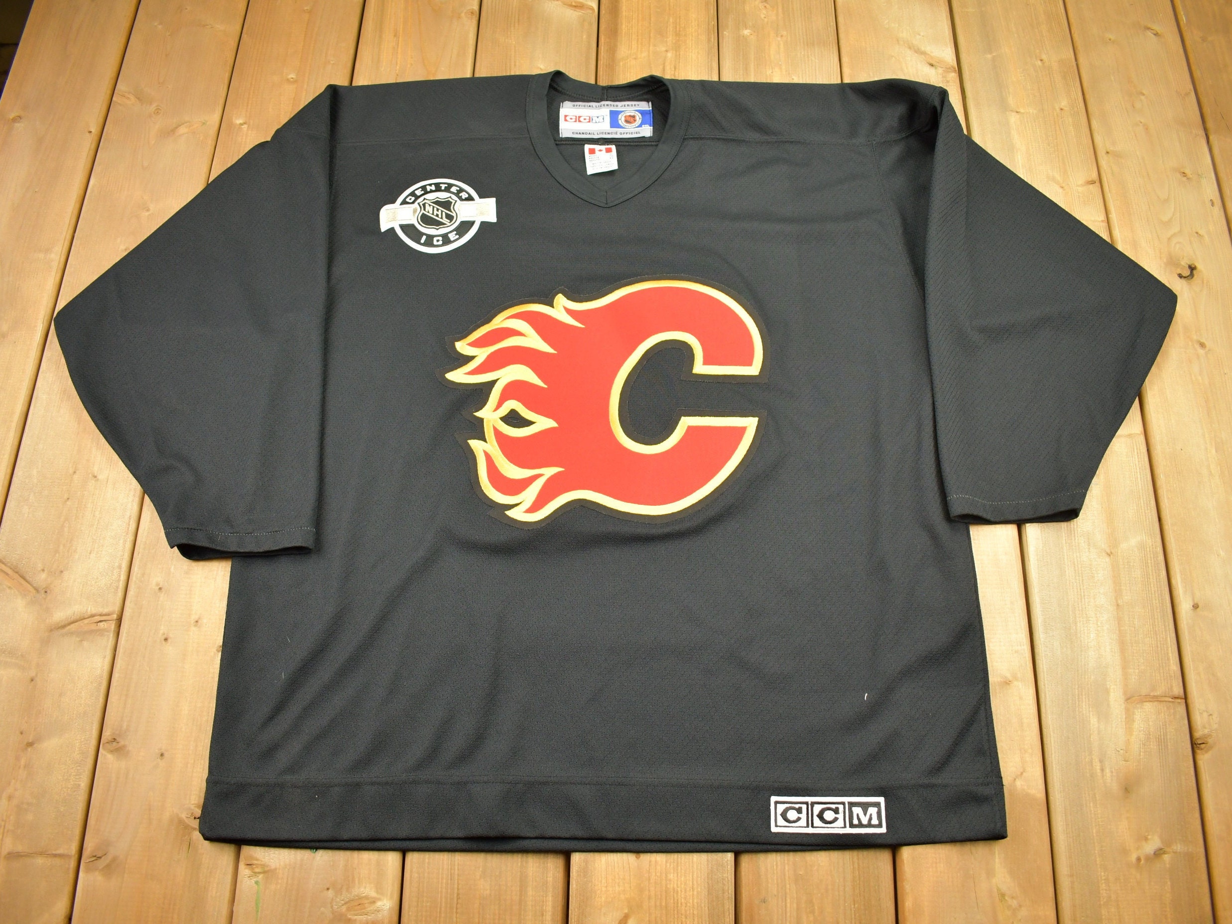 WORN ONCE!! Vtg CALGARY FLAMES Alternate CCM Jersey Men XL Horse BLASTY  Crest