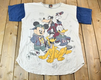 Camiseta vintage Disney dos anos 90 com estampa streetwear do Mickey Mouse / Pato Donald / Pateta / Pluto / Disney vintage