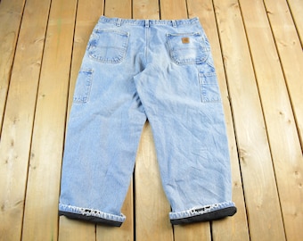 Vintage 1990s Carhartt Distressed Lined Denim Work Jeans Men's 39 x 28 / Dungarees / 90s Carpenter Pants / Denim Jeans / Heavyweight