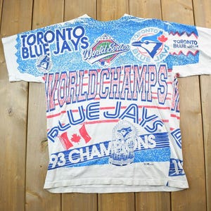Vintage 1993 Toronto Blue Jays MLB Back To Back World Series Champions All Over Pint T-Shirt / Single Stitch / 90s Streetwear Sportswear