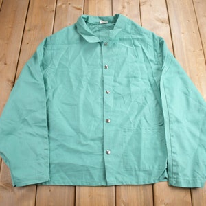 Vintage 1980s Singer Safety Fire Retardant Snap Button Shirt / Vintage Workwear / Made In USA / Turquoise