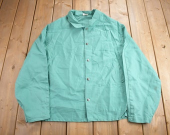 Vintage 1980s Singer Safety Fire Retardant Snap Button Shirt / Vintage Workwear / Made In USA / Turquoise
