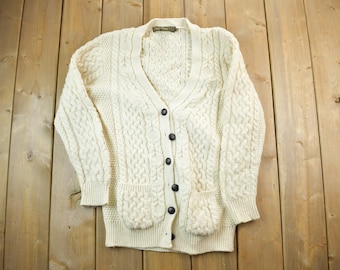 Vintage 1980s Cable Knit Cardigan Sweater