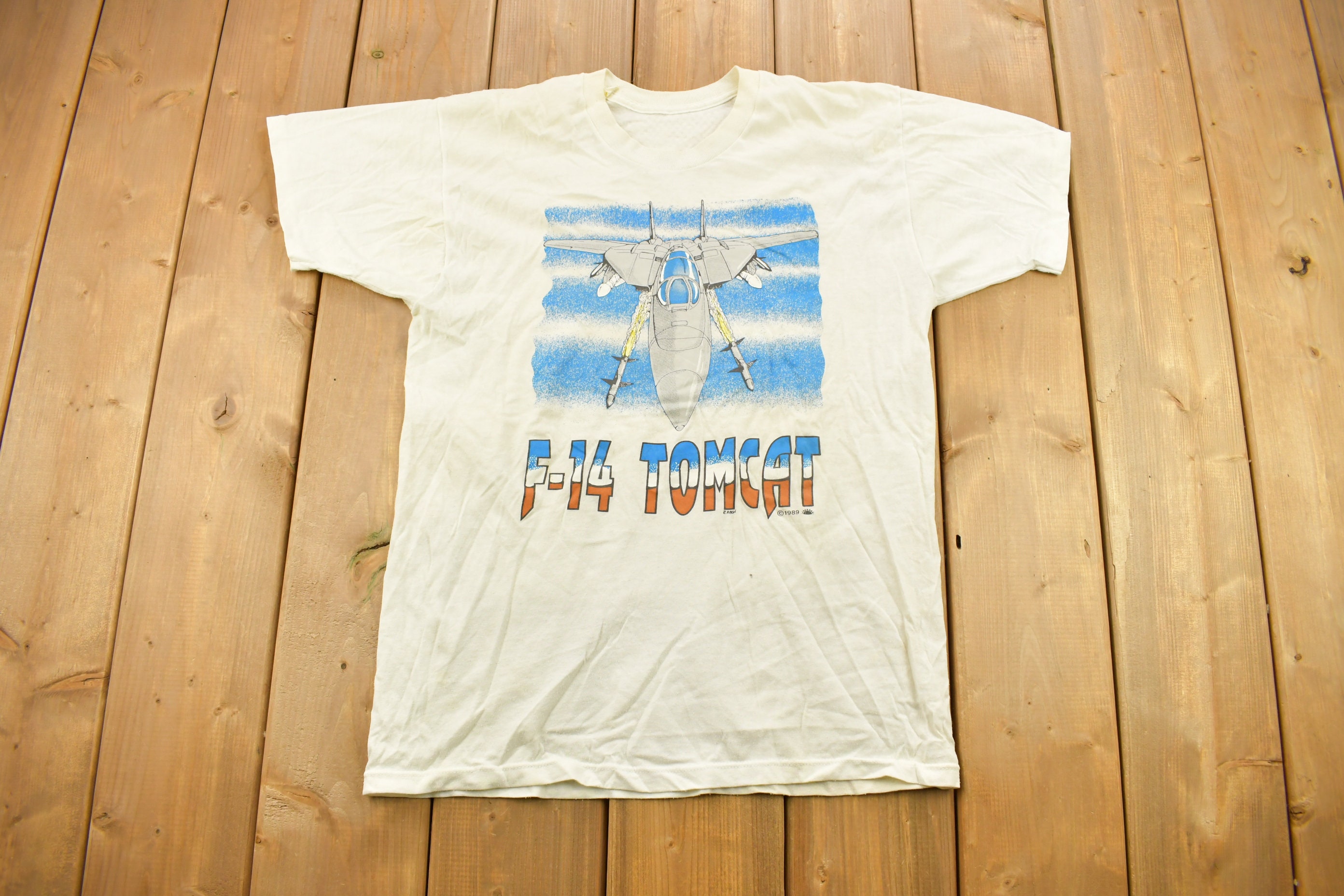 ヴィンテージ 1989 F-14 トムキャット ネイビー グラフィック Tシャツ 