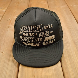Vintage 1990s Funny Fisherman Theme Trucker Hat / OSFA / 90s Mesh Trucker Hat / Vintage Snap Back / Souvenir Cap / Summer Hat