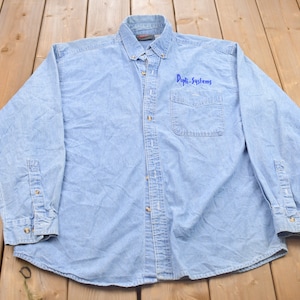 Vintage 1990s Halo Casuals Denim Button Up Shirt / Work Wear / Abstract Pattern / Casual Shirt / Formal Shirt
