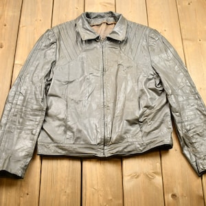 Vintage 1980s Leather Motorcycle Jacket / Grey Leather Coat / Winter Outerwear / Streetwear Fashion / Biker Style