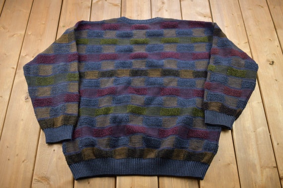 Vintage 1990s Tosani 3D Colored Cable Knit Crewneck Sweater 