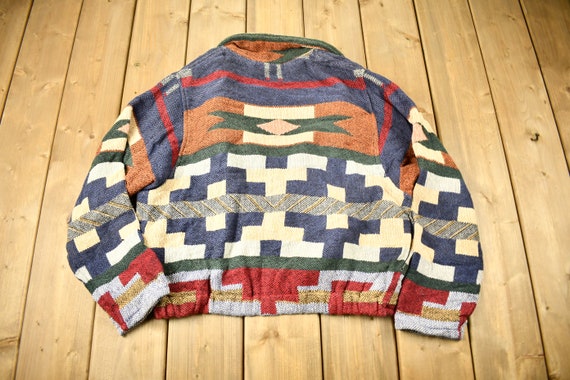 Vintage 1990s Aztec Patchwork Button Up Sweater /… - image 2