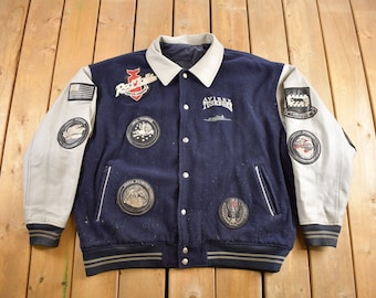 Vintage Y2K Avirex Reversible Leather Varsity Jacket / Avirex Jacket / Patchwork / Size 3X / Oversized Leather