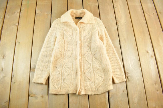 Old vintage mohair×wool cardigan Vintage 1970s Mohair Wool Knit Cardigan Sweater Women's Small