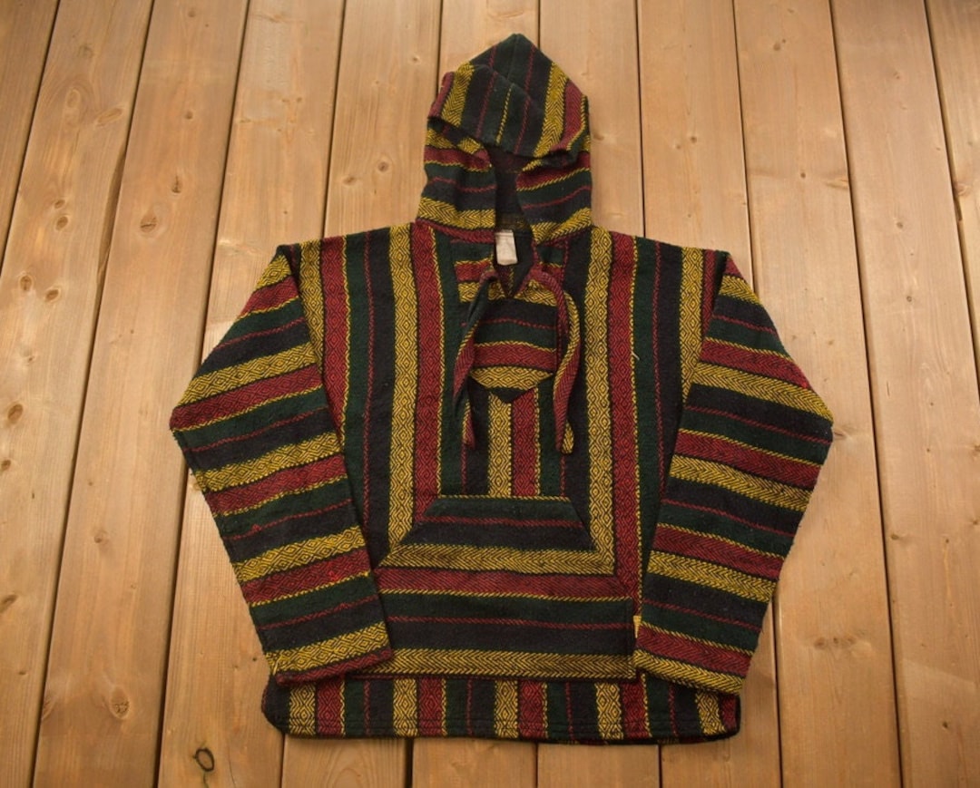 Vintage 1990s Mexican Blanket Hoodie / Made in Mexico / 90s Hoodie / Vintage Sweater / 90s