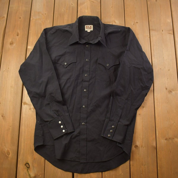 Vintage 1990s Ely Cattleman Blank Black Button Up Shirt / 1990s Button Up / Vintage Flannel / Basic Button Up