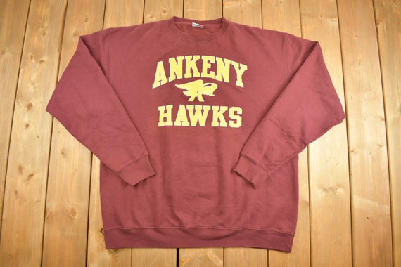 Vintage 1990s Ankeny Hawks Iowa Crewneck Sweatshirt / 90s Crewneck / Souvenir Sweater / University / Colligate / NCAA / College Sports