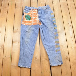 Vintage 1980s Never Legal Denim Jeans Size 38x32/ Patchwork / American Vintage / Embroidered / Streetwear / Vintage Pants