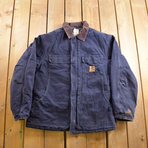Vintage 1990s Carhartt Chore Coat / 90s Workwear Jacket / Streetwear Fashion / Canvas Jacket / Thermal Lined / Corduroy Collar / Distressed
