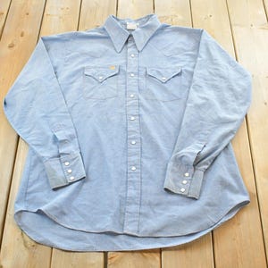 Vintage 1980s Ely Plains Chambray Button Up Shirt Men's XL / Vintage 80er's Dress Shirt / Solid Button Up / Dinner Shirt / Preppy Button Up