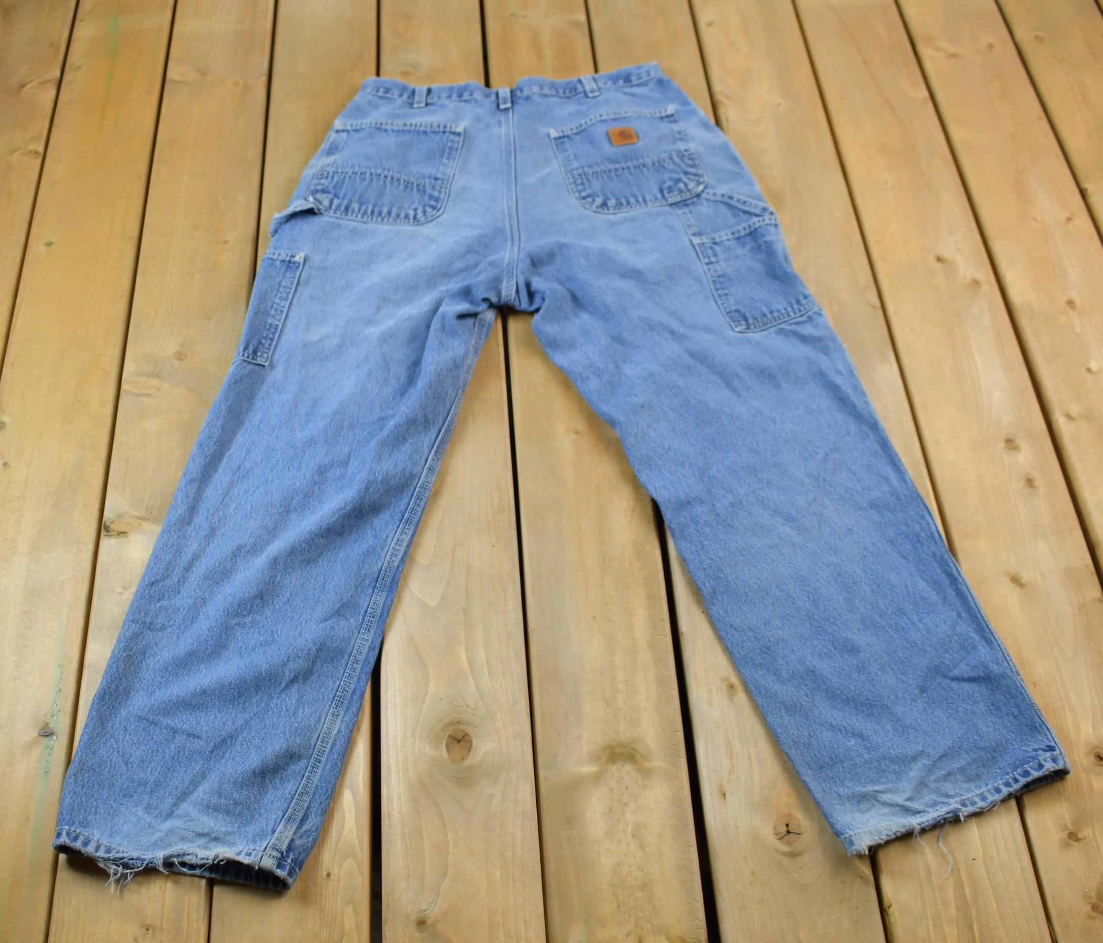 Vintage 1990s Carhartt Work Blue Denim Pants Size 34 X 36
