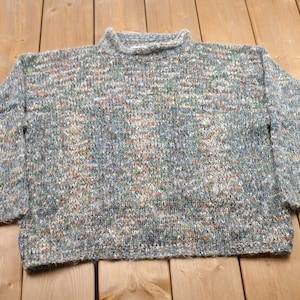 Vintage 1990s North Crest Knitted Wool Crewneck Sweater / Vintage 90s Crewneck / All Over Pattern / Colorful / Sweatshirt / Abstract Pattern
