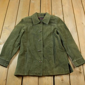 Vintage 1990s Suede Leather Jacket / Fall Outerwear / Leather Jacket / Fall Outerwear / Streetwear Fashion / Suede Jacket / Green Button Up