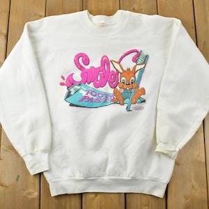 Bluza z okrągłym dekoltem Vintage 1994 Bunny Smile Toothpaste / Bluza z okrągłym dekoltem z lat 90. / Sweter pamiątkowy / Odzież uliczna / Podróże i wakacje