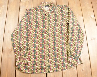 Vintage 1990s Stunt Silk Button Up Shirt / 90s Silk Shirt / Abstract Pattern / Casual Shirt / Formal Shirt / SIlk Button Down / 80s Clothing
