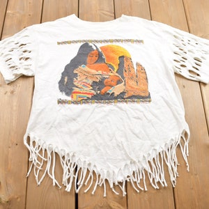 Vintage 1990s Cut Up Design Indigenous Art Work Graphic Cropped T Shirt / Rare Vintage / Streetwear / Made In USA