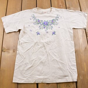 Vintage 1990s Floral Neck Graphic T Shirt / Vintage T Shirt / Streetwear / Graphic Tee / Single Stitch / Made In USA