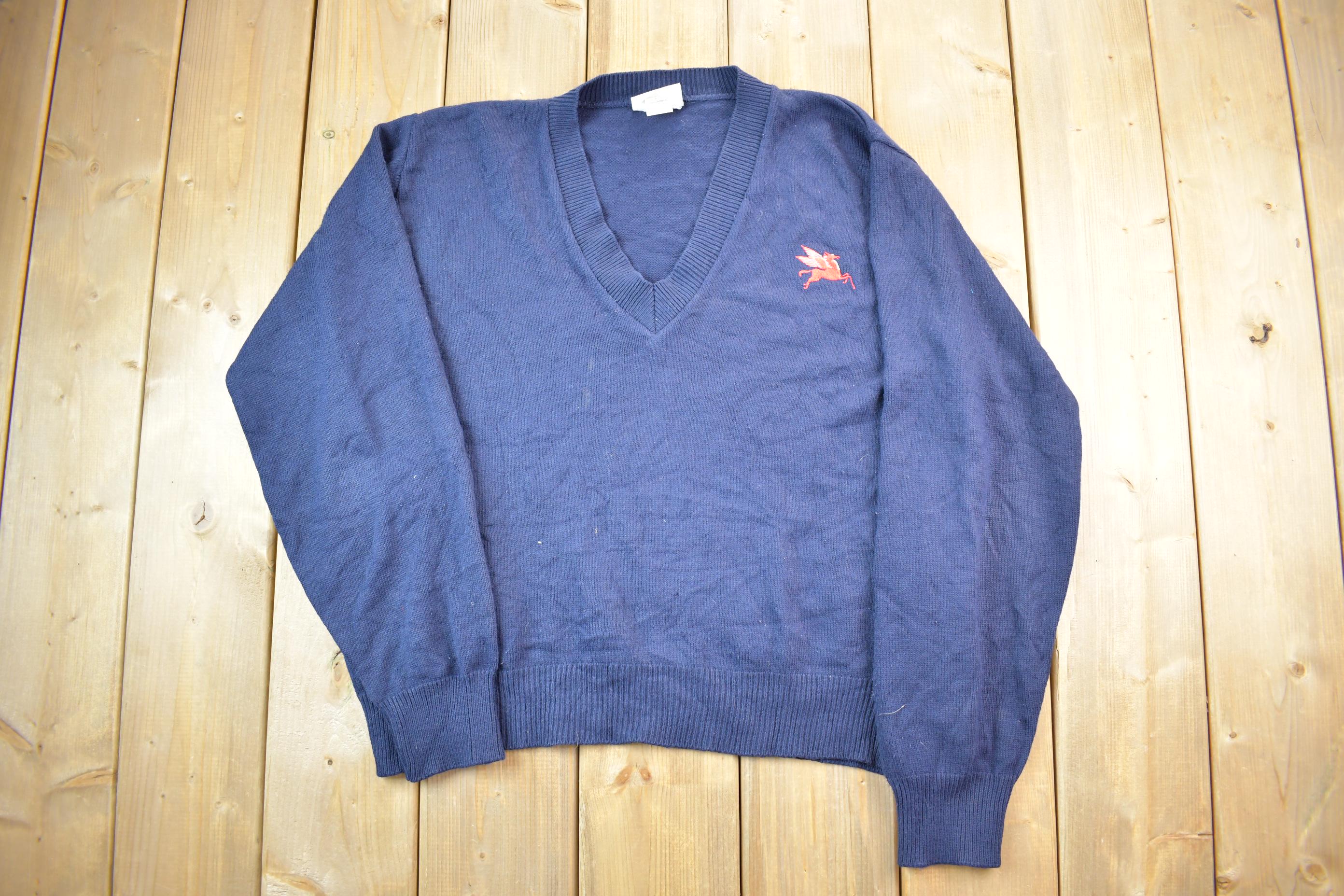 Vintage 1990s Pegasus V-neck Knit Sweater / 90s V-neck / Made in 