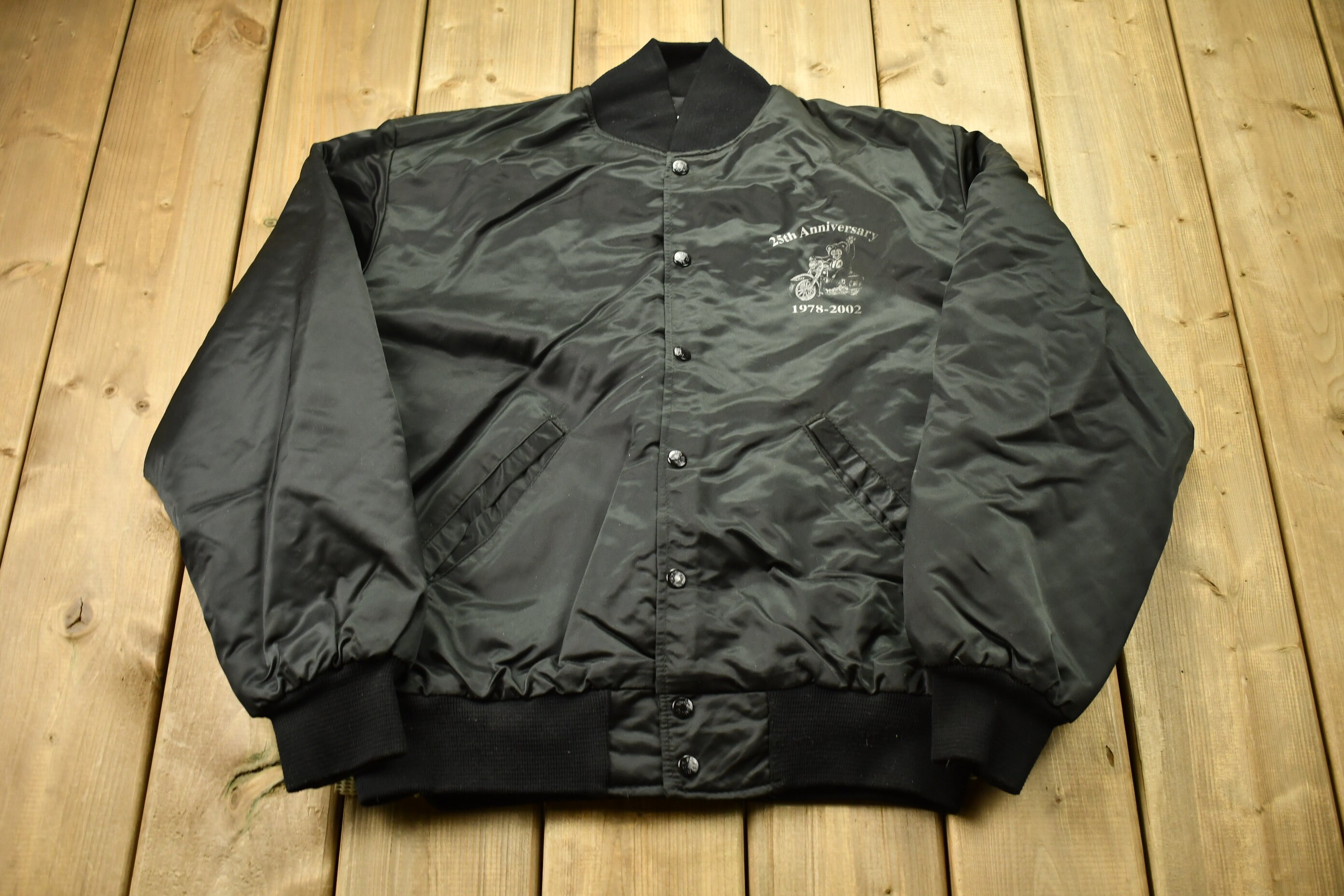 完売！aere vintage satin coat Vintage 1990s Toys for Tots Birdie Satin Bomber Jacket