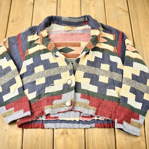 Vintage 1990s Aztec Patchwork Button Up Sweater / 1990s Button Up / Painted Pony / Abstract Shirt / Paisley Pattern