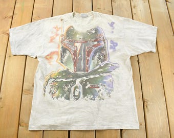 Vintage 1997 Star Wars Boba Fett Liquid Blue All Over Print Tie Dye T-Shirt Men's XL / Movie Promo / 90s Movie Tee / Made in USA