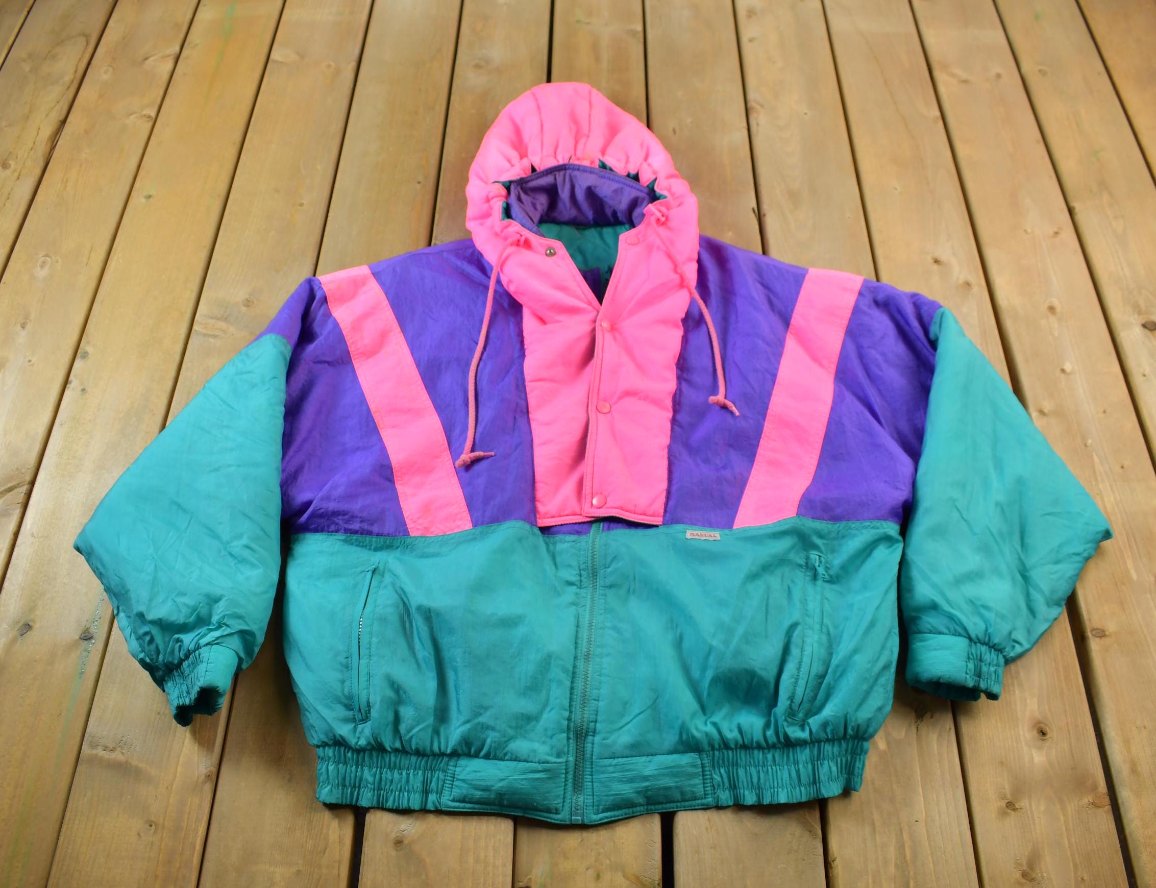 Vintage 1980s Manual Color Block Windbreaker / 80s Jacket / Made