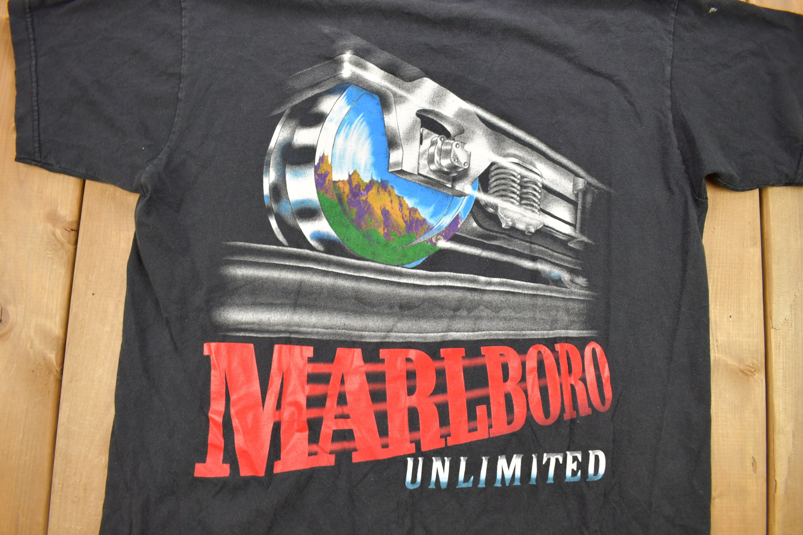 Vintage 1990s Marlboro Unlimited Train Track Graphic T Shirt