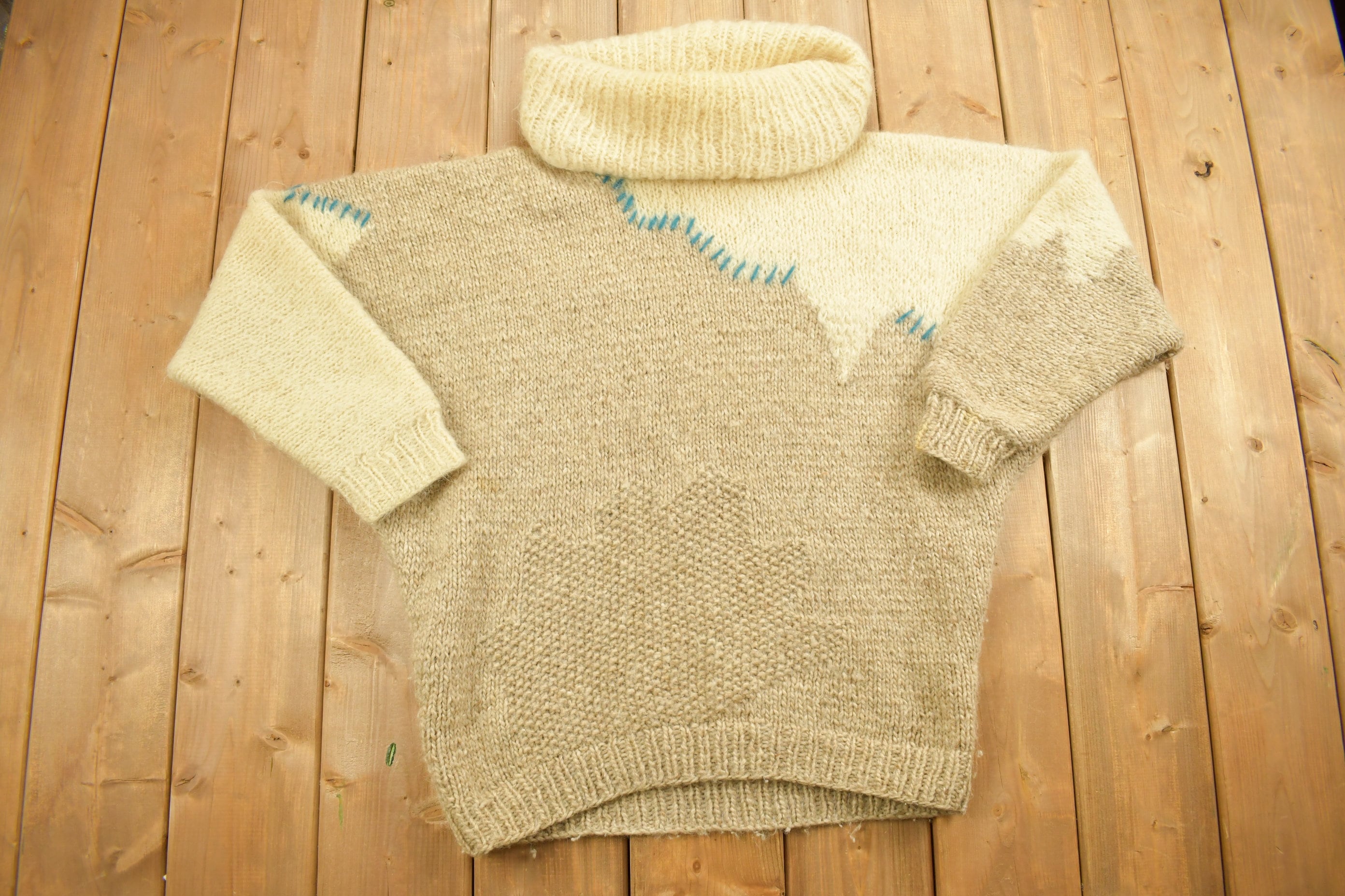 Vintage 1990s Knitwear Wool 3D Cable Knit Sweater / Chunky Knit 