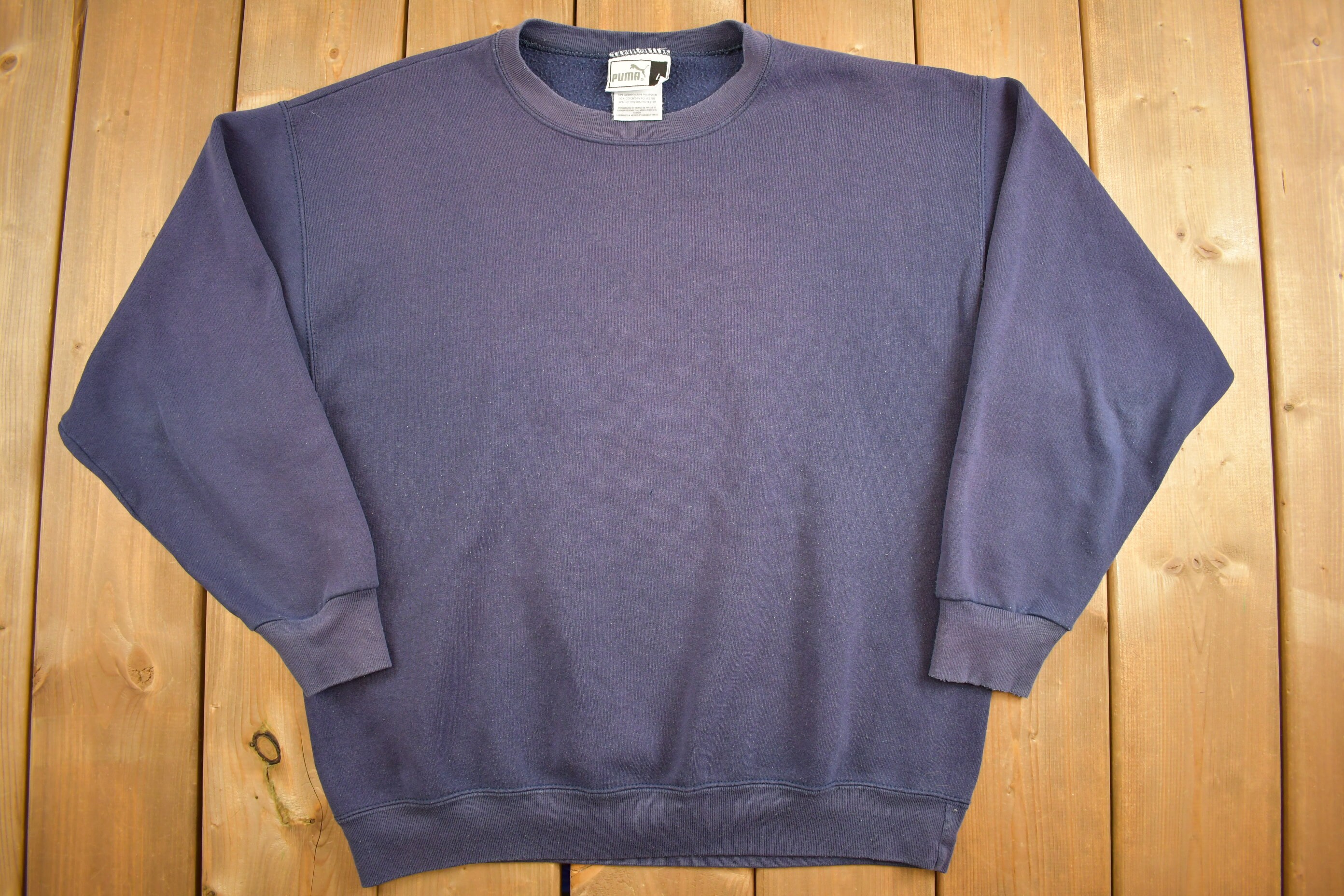 Felpa Puma vintage anni '90 Blank / Felpa girocollo anni '90 / Streetwear / Puma / Felpa blu navy / Essentials / Blank anni '90