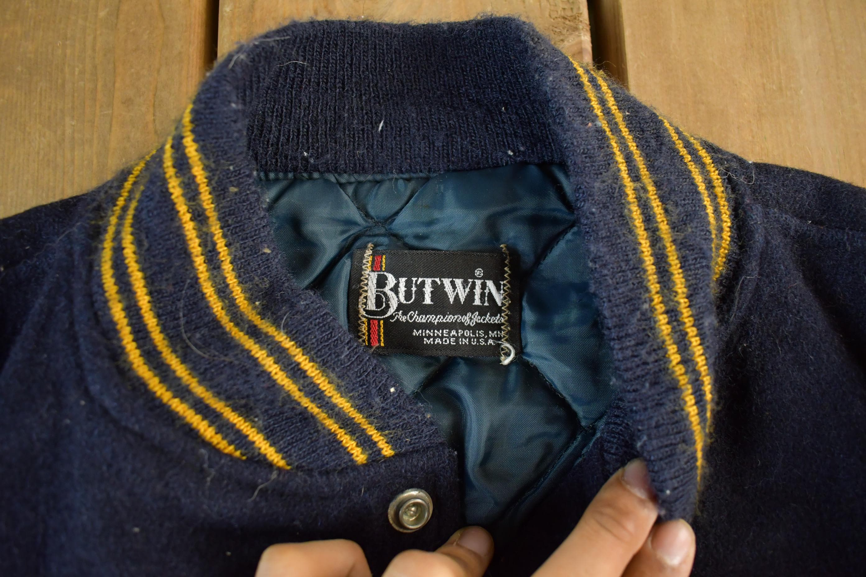 80s butwin スタジャン usa vintage Vintage 1984 Butwin Hy-landers Collegiate Wool Leather Varsity