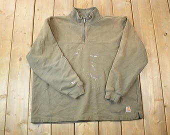 Vintage Distressed Carhartt Quarter Zip Mock Neck Sweatshirt / Workwear / Streetwear / 80s / 90s / Vintage Zip Up