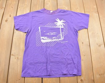Vintage 1980s Florida The Palm Beaches Graphic Souvenir T Shirt / Made In USA / Vacation Tee / Travel T Shirt / Single Stitch / 80s Tee