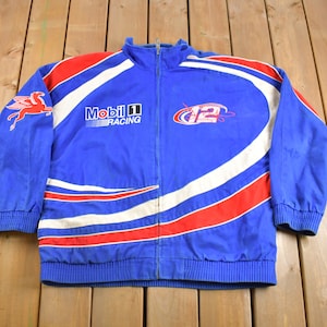 Vintage 1990s Mobil 1 Racing Nascar Jacke / Sportkleidung / Patchwork / Sportjacke / Größe XL / Color Block